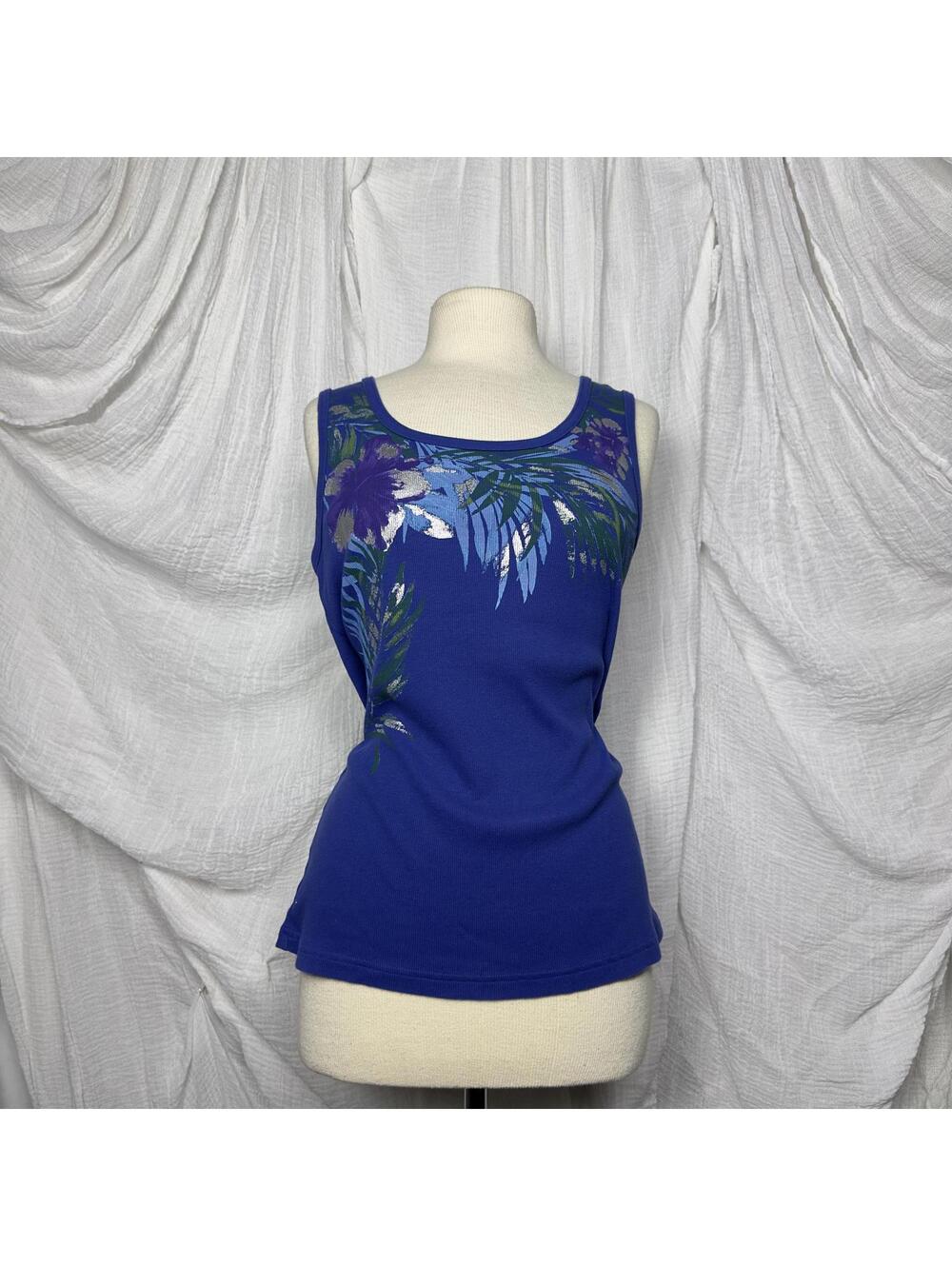 Y2K Indie Basic Editions Blue Floral Tank Top (L)